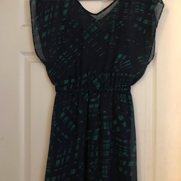 Green and Navy Fit and Flare Dress with Slip - Picture 2 of 6